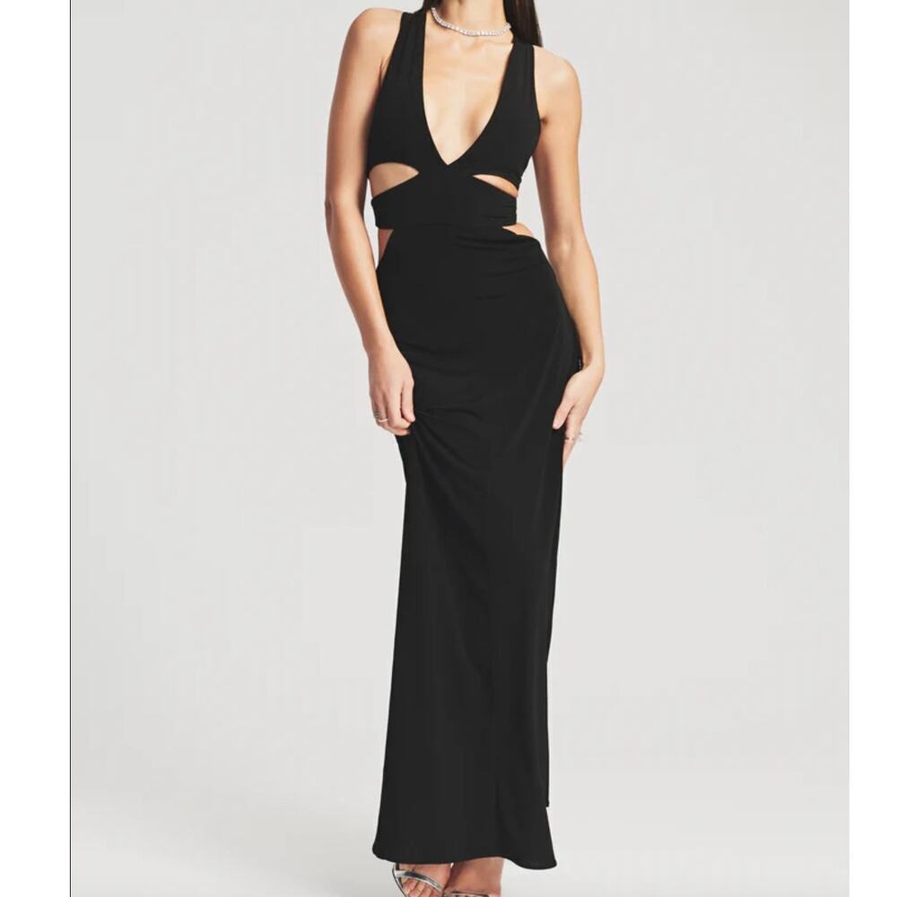 NWT Retrofete Chrissy Black Jersey Maxi Dress with Cut Outs โข Size XL